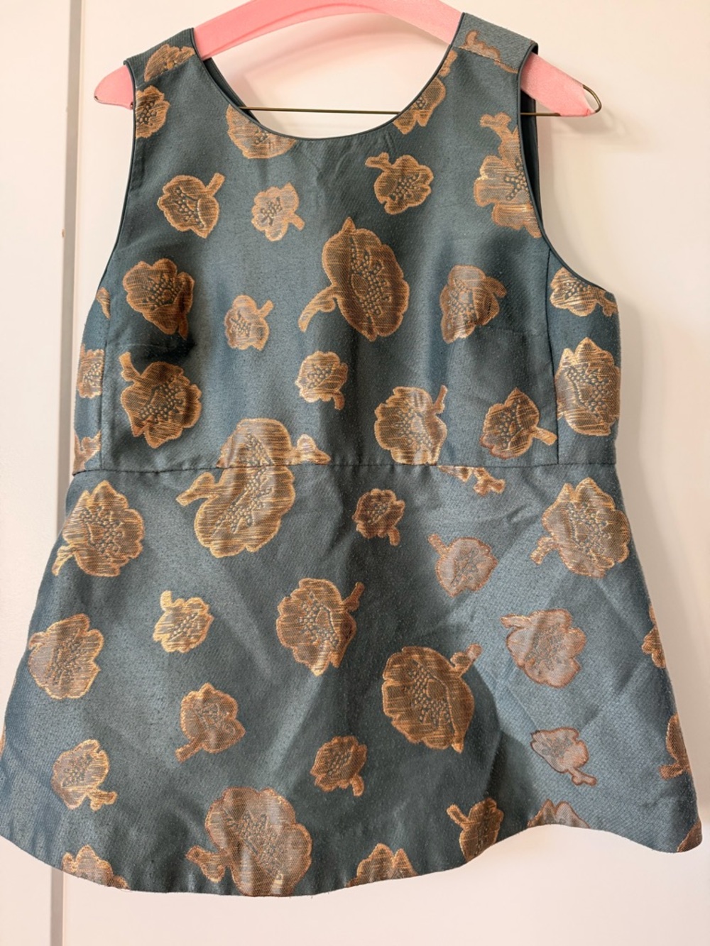 Ann Taylor Teal and Gold Floral Jacquard Top